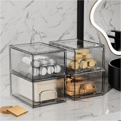 ZHIAI 8 Pack Clear Stackable Storage Drawer, Acrylic Drawer, Cosmetic Organizer, Plastic Organizer for Dresser, Under, Kitchen Cabinet, Pantry, Home Organization and Storage