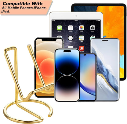 ROPOSY Cell Phone Stand for Desk, Cute Metal Gold Cell Phone Stand Holder Desk Accessories, Compatible with All Mobile Phones, iPhone, iPad