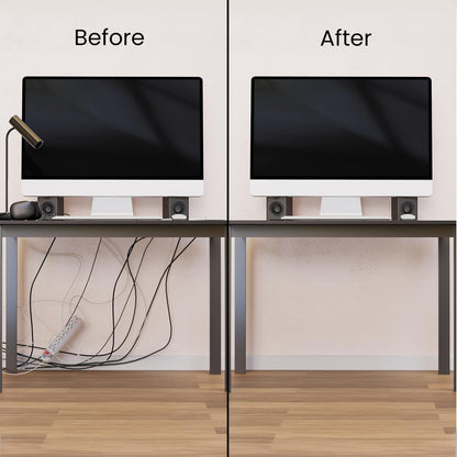 EVEO Cable Management Under Desk Kit (6 Units) - Under Desk Cable Management Cord Hider, Cable Hider Cord Management, Cable Organizer, Cable Raceway | Self-Adhesive 96'' J Channel 6X16 - Black