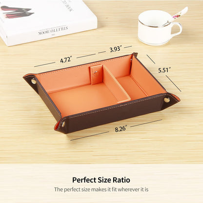 YAPISHI Key Dish Bowl for Men, Entryway Catchall Holder Bedside Table Valet Tray for Pocket Stuff, PU Leather Nightstand Organizer for Dice/Coins/Wallet/Watch/Rings/Sunglasses, Dresser/Coffee Table