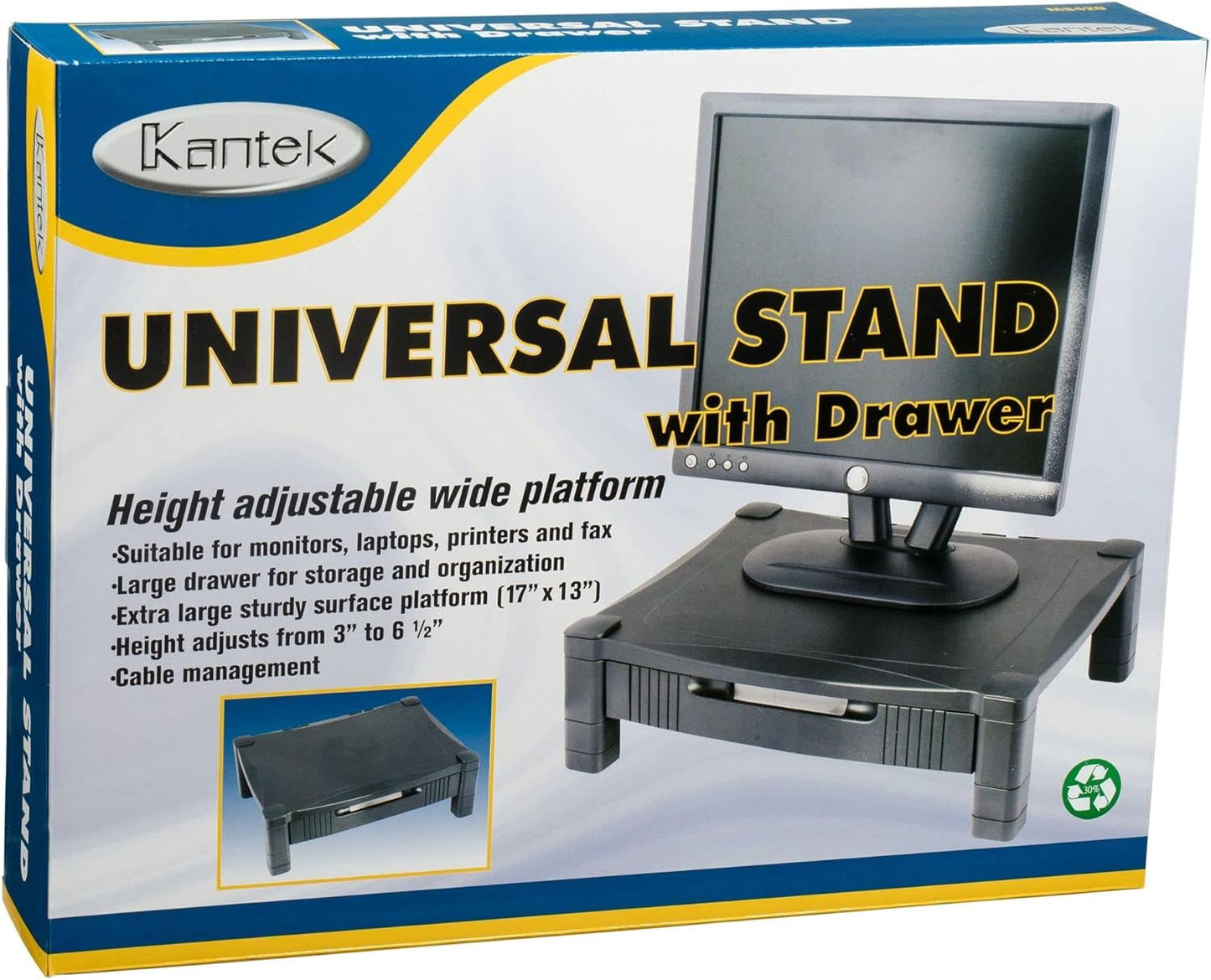 Kantek Single-Level Monitor Stand, 17" X 13.25" X 3" To 6.5", Black, Supports 50 Lbs
