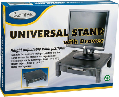 Kantek Single-Level Monitor Stand, 17" X 13.25" X 3" To 6.5", Black, Supports 50 Lbs