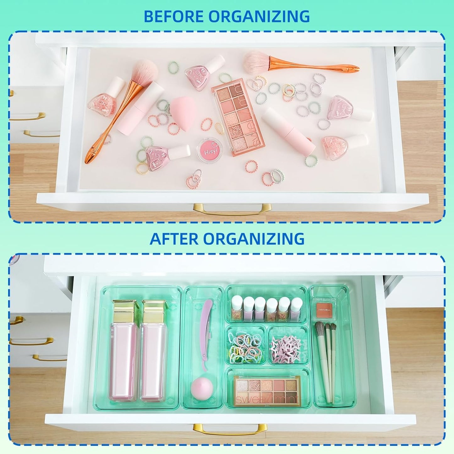 Clear Acrylic Drawer Organizers Set Storage for Makeup, Office Desk Small Vanity Trays for Drawer Bathroom Plastic Make up Organizers 25 Pcs
