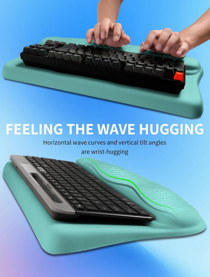 Ergonomic Wave Wrist Rest with Keyboard Stand, Cushioned Palm Rest, Comfortable Integrated Memory Foam for Natural Typing and Relieve Wrist Pain, Dark Night Black