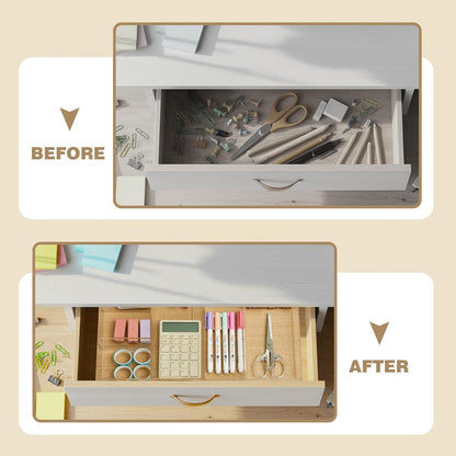 Briwooody 1 Pcs Acrylic Desk Drawer Organizer 9'' up to 16'' x 12'' x 2.2'' Expandable Drawer Organizer Trays with 10 Adjustable Compartments Clear Desk Accessories for Makeup Office Bathroom