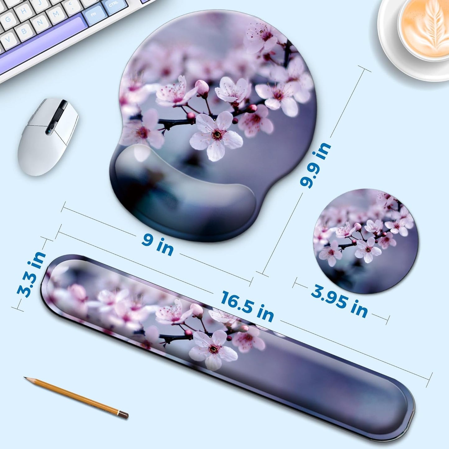 Mouse Pad and Keyboard Wrist Rest Support, with Non-Slip PU Base,Gel Mouse Pad with Coaster,Pain Relief for Gaming, Computer,Office -Beach