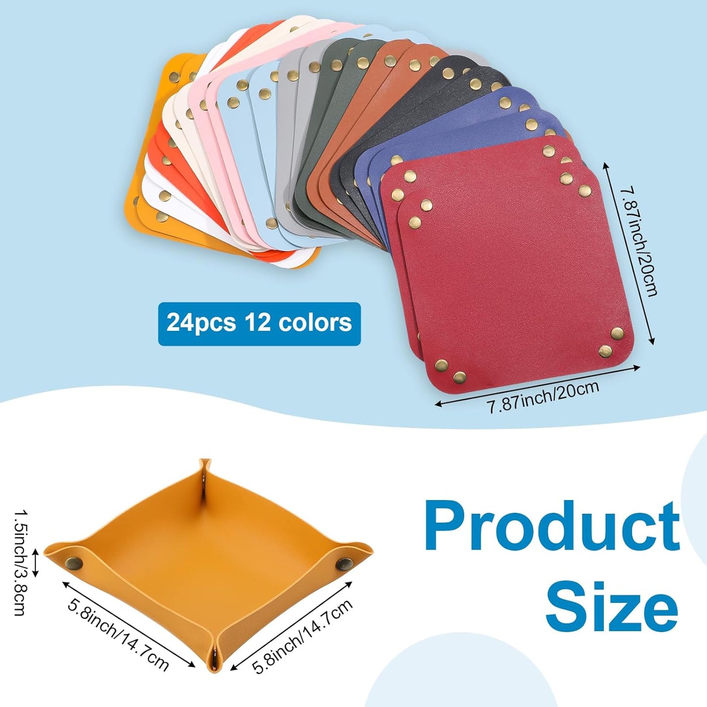 JIEYAO 24 Pcs PU Leather Valet Trays, Foldable Key Jewelry Catchall Tray Portable Travel Dish Plate for Entryway Desk Bedside Wallet Watch Coin Multicolor