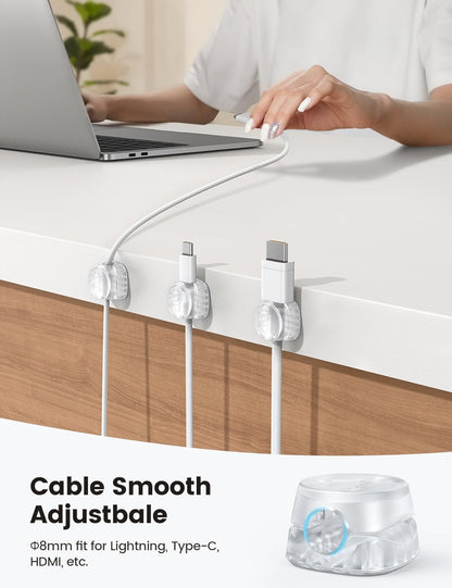 Lamicall Cord Organizer [1s Lock] Spring Cable Holder Clips - 6Pack Desk Cable Management Clips, Phone Charger Cord [Smooth Adjustable], Adhesive Wire Organizer Keeper for Nightstand Wall Car Office