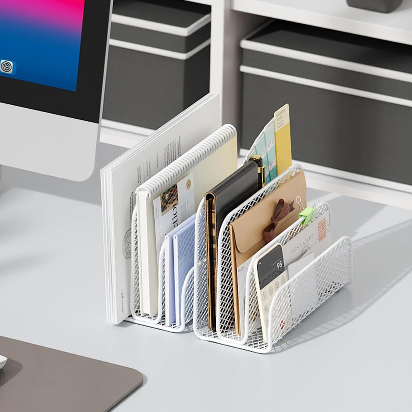 gianotter Mail Organizer Countertop, Metal File Holder with 3-Slot, Rose Gold Desk Accessories & Workspace Organizers (Rose Gold)