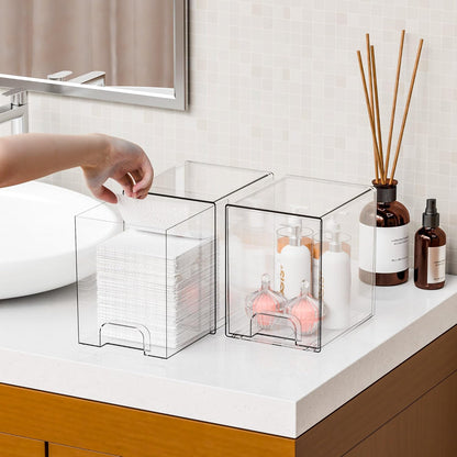 Yieach 4 Pack Clear Stackable Storage Drawers,4.4'' Tall Acrylic Drawer Containers for Organizing,Bathroom Organizers and Storage Bin Box,Plastic Makeup,Medicine Organizer Bins for Cabinet,Undersink