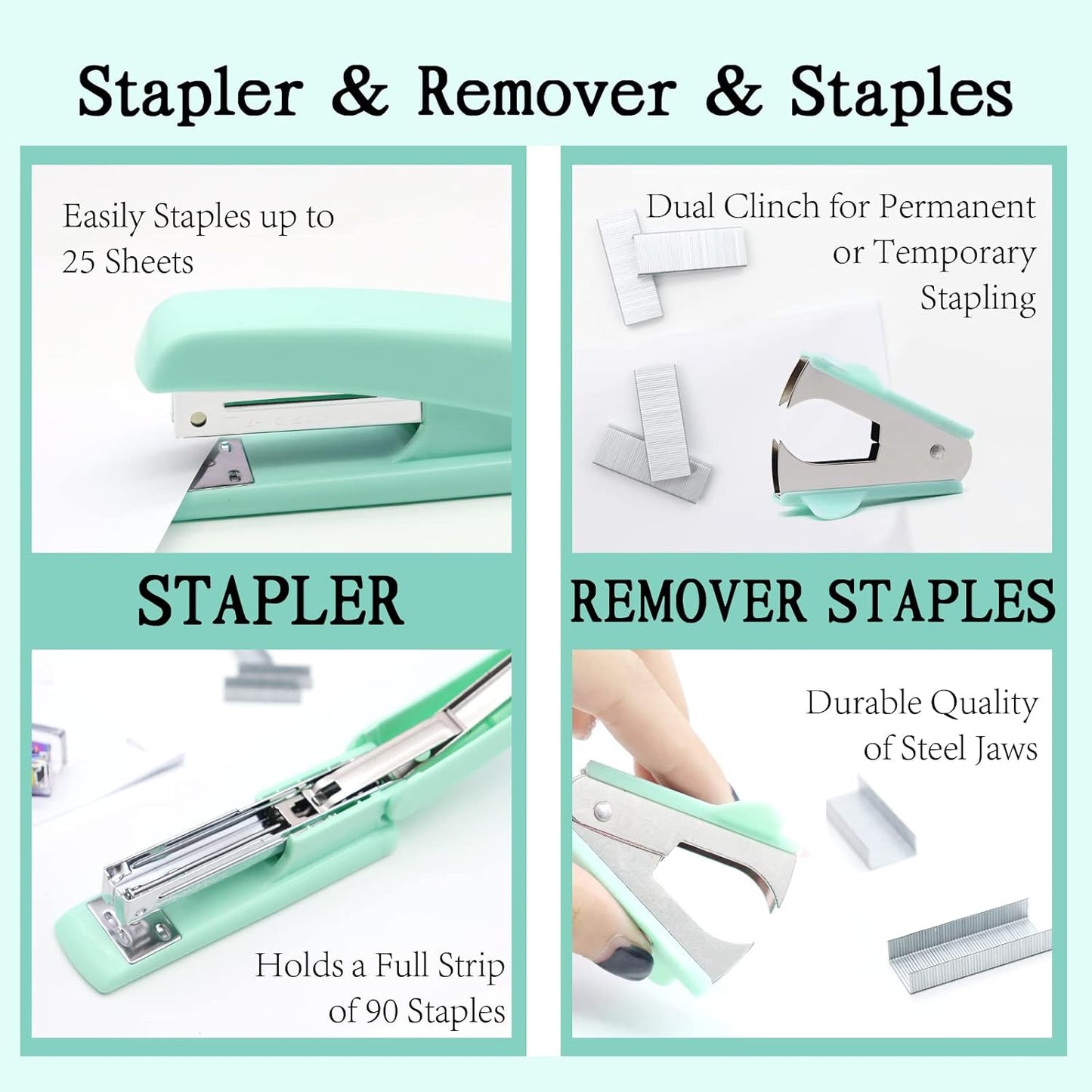Gold Office Supplies,UPIHO Gold Desk Accessories,Stapler and Tape Dispenser Set with Large Stapler,Tape Dispenser, Staple Remover, Staples, Clips,Scissor,Pen and Sticky Notes,Gifts for Office Clerks