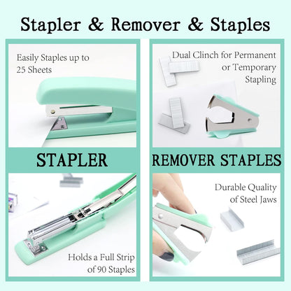 Gold Office Supplies,UPIHO Gold Desk Accessories,Stapler and Tape Dispenser Set with Large Stapler,Tape Dispenser, Staple Remover, Staples, Clips,Scissor,Pen and Sticky Notes,Gifts for Office Clerks