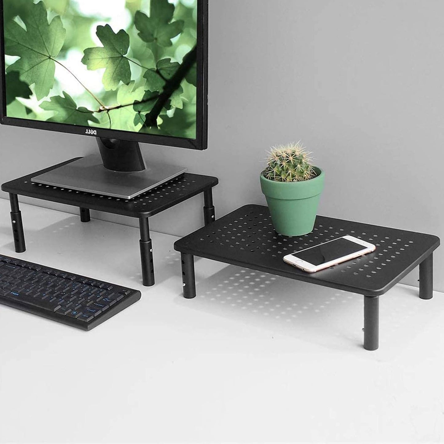 Bracwiser Monitor Stand Riser, Metal Computer Stand, 3 Height Adjustable Screen Riser with Mesh Platform for PS4, Laptop, Printer, Notebook and All Flat Screen, Holds Up to 20KG