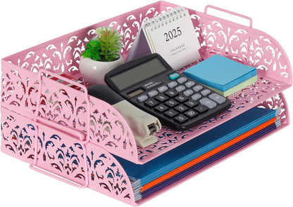 EasyPAG Paper Organizer for Desk 2 Tier Stackable Paper Tray for A4 Legal Size Folders Metal File Storage Desktop Organizer for Home Office School Teacher, Black