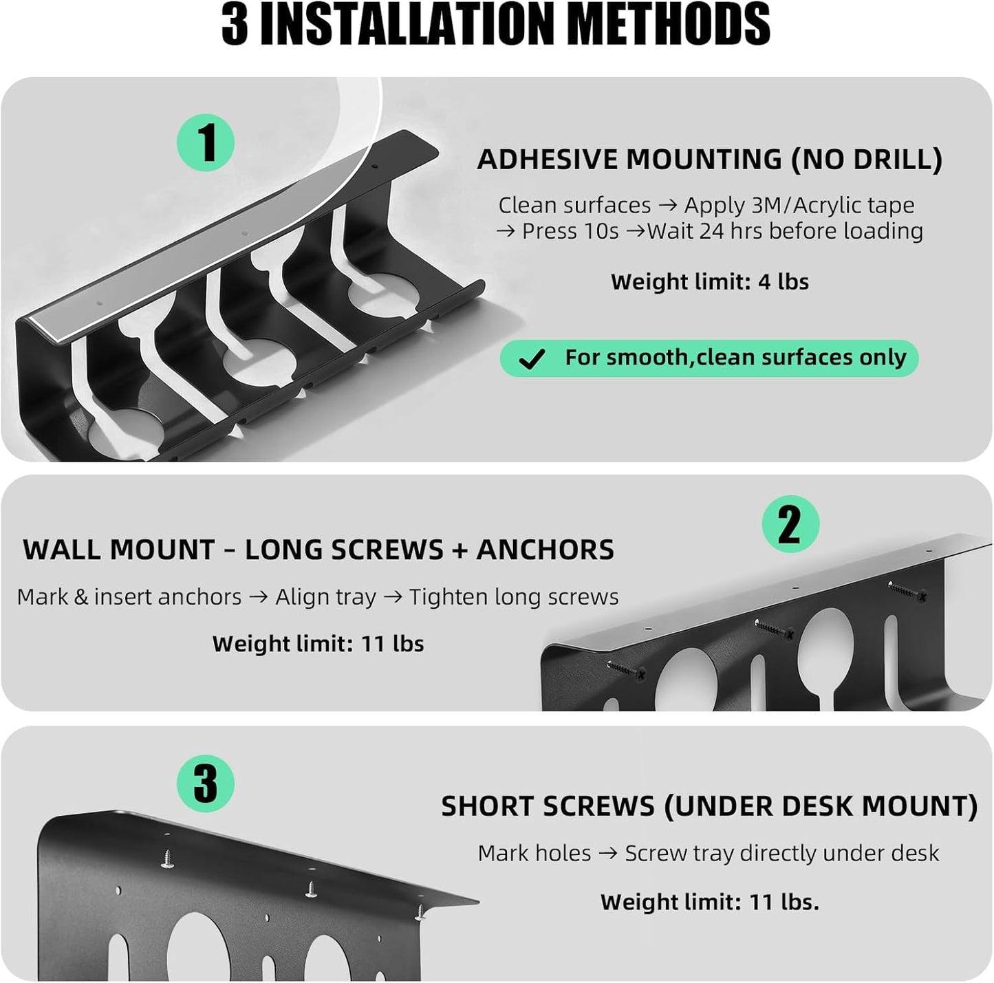Under Desk Cable Management, 2 Pack 17" Cable Tray Organizer, No Drill or Screw Mount, Standing Desk Cable Management, Cord Organizer, White