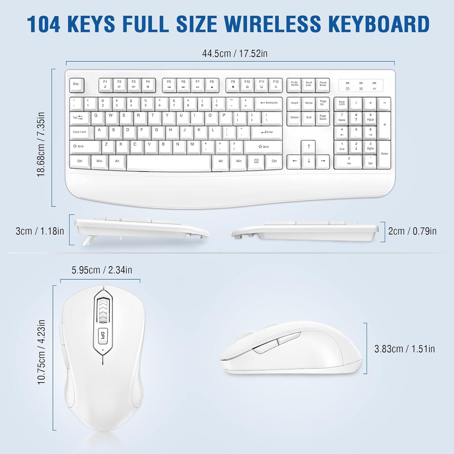 Wireless Keyboard and Mouse Combo, EDJO 2.4G Full-Sized Ergonomic Computer Keyboard with Wrist Rest and 3 Level DPI Adjustable Wireless Mouse for Windows, Mac OS Desktop/Laptop/PC