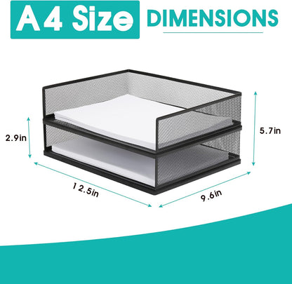 Wire Mesh Letter Trays Paper Tray Desk File Organizer, 2 Pack Stackable Metal Front-Load Documents Tray for Office Supplies File (Lengthways)