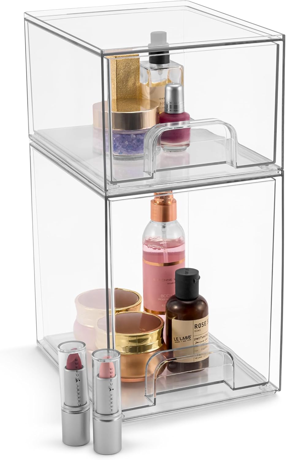 Sorbus Acrylic Storage Containers - 2 Pack, Stackable Storage Bins Set for Bathroom Organization - Clear Acrylic Drawer Organizers - Makeup Case Pull-Out Drawers (7.6’’ Tall)