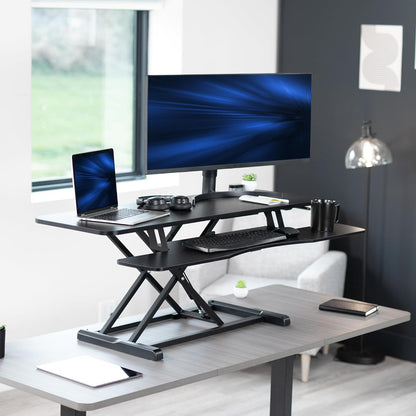 VIVO 26 inch Desk Converter, K Series, Height Adjustable Sit to Stand Riser, Dual Monitor and Laptop Workstation with Keyboard Tray, Black, DESK-V026KB