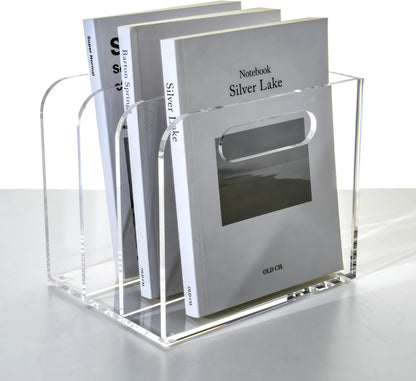 Clear Acrylic Organizers - 5 Vertical Compartments Acrylic Folder Organizer & File Organizer, Desk Document Storage Bins for Magazines, Binders - Multipurpose Home Office Desk Organizer