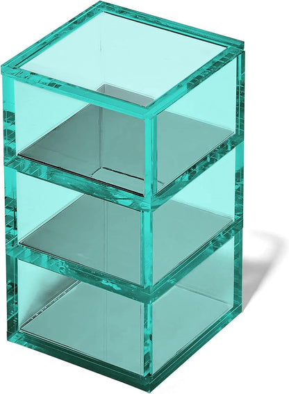 OfficeGoods 3-Tier Stackable Acrylic Holder- Stylish Desk Organizer and Storage for Office or Home – Transparent Round Design with Gold Metal Base