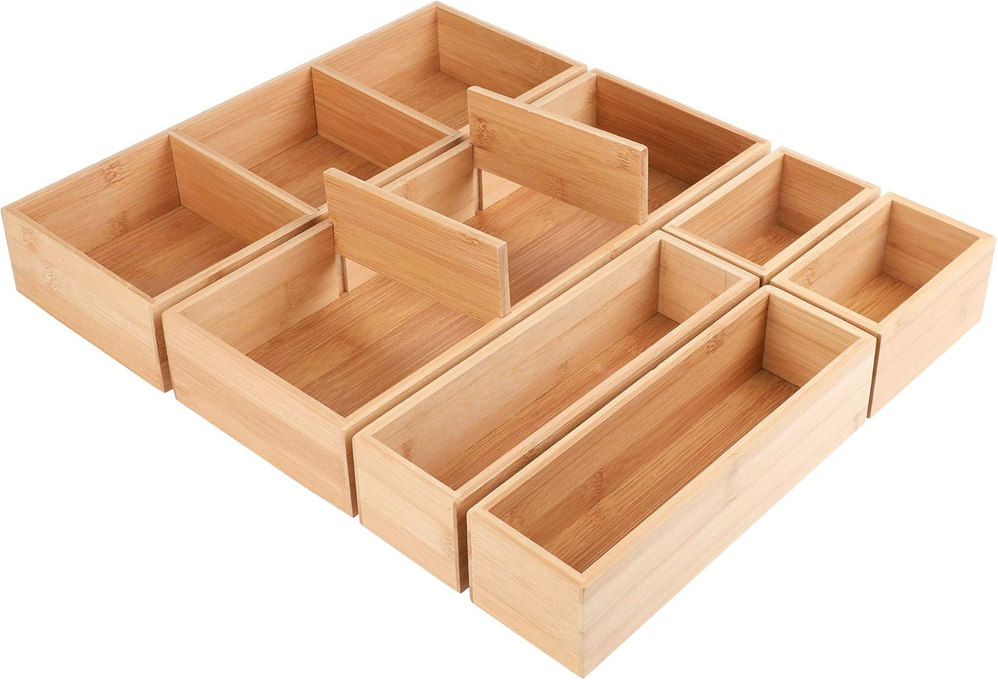 Kootek 6 Pcs Bamboo Drawer Organizer Utensil Tray Kitchen Storage Box 3-Size Versatile Dividers Cutlery Holders Bins Containers for Flatware Kitchen Utensils