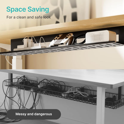 PEGZONE Under Desk Cable Management Tray, 31.5 Inches Metal Cord Organizer Rack, Desk Tray for Power Strip, Cord, Wire, Easy Mounting Cable Management Under Table for Home Office, Black