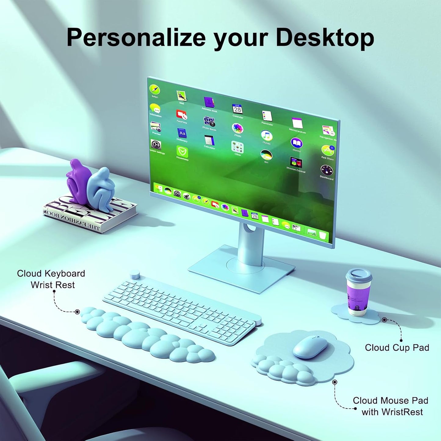 MOKURU Cloud Mouse Pad with Wrist Rest, Cloud Keyboard Wrist Rest, Mouse Pad Wrist Support, Ergonomic Keyboard Mouse Wrist Support White