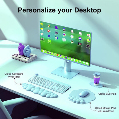 MOKURU Cloud Mouse Pad with Wrist Rest, Cloud Keyboard Wrist Rest, Mouse Pad Wrist Support, Ergonomic Keyboard Mouse Wrist Support White