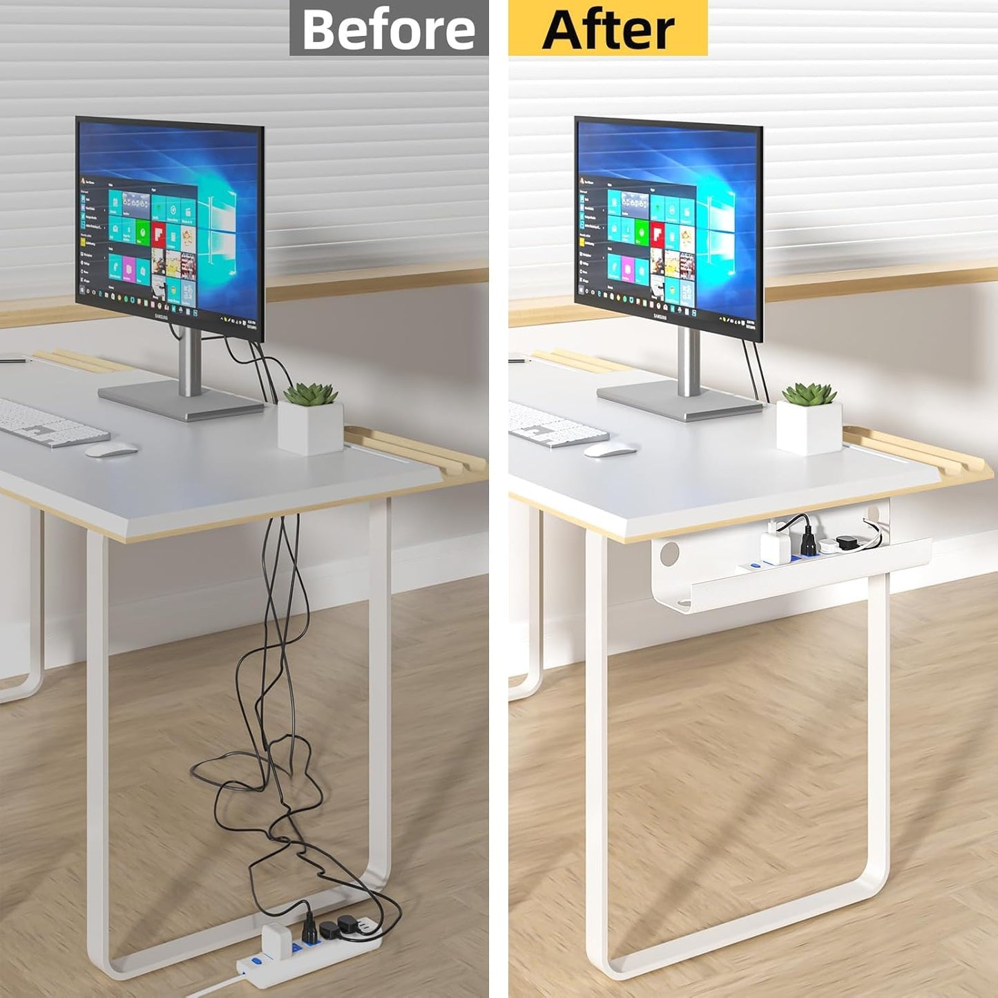 Yecaye 2 Pack Cable Management Under Desk, 31.5 in Under Desk Cable Management Tray,Cord Hider,Cord Organizer, No Screw Wire Management for Office and Home, Black