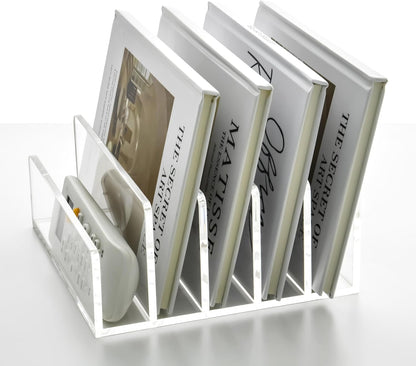 3 Compartments Clear Acrylic Mail Holder – Vertical Letter Sorter & Multifunction Desk Organizer for Bills, Documents, Notebooks – Modern Office/Home Envelope File Rack