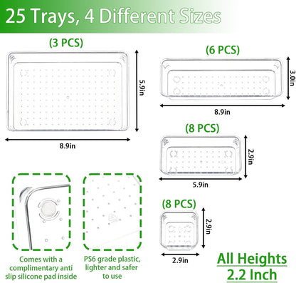 Yieach 60 Pc Clear Plastic Drawer Organizer Set,5 Sizes In Drawer Trays for Bathroom,Office,Kitchen Cabinet and Vanity Organizers,Desk Organizer Bins for Jewelry,Cosmetic,Utensil,Junk