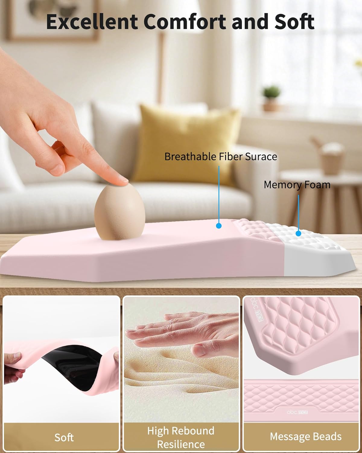 Ergonomic Mouse Pad and Keyboard Wrist Rest Support Set, Massage Design Mousepad for Carpal Tunnel Pain Relief, Memory Foam, Non-Slip PU Base for Computer Desk, Baby Blue