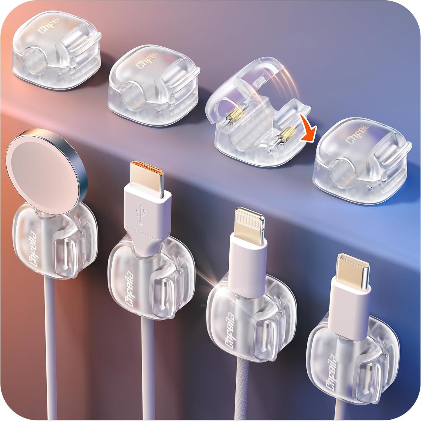 Cable Clips,8 Pack Cord Holder Cord Organizer [1s Lock & Strongest Adhesive] Spring Cord Clips Phone Charger Wire Desk Cable Management Nightstand Home Office School Decor Women Cute Desk Accessories