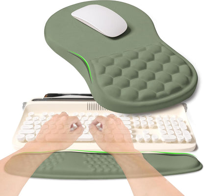 2-in-1 Ergonomic Set, Wave Rise Keyboard Wrist Rest and Massage Bulge Slope Mouse Pad Wrist Support, Cushion Memory Foam Integrated to Relieve Wrist Pain, Black