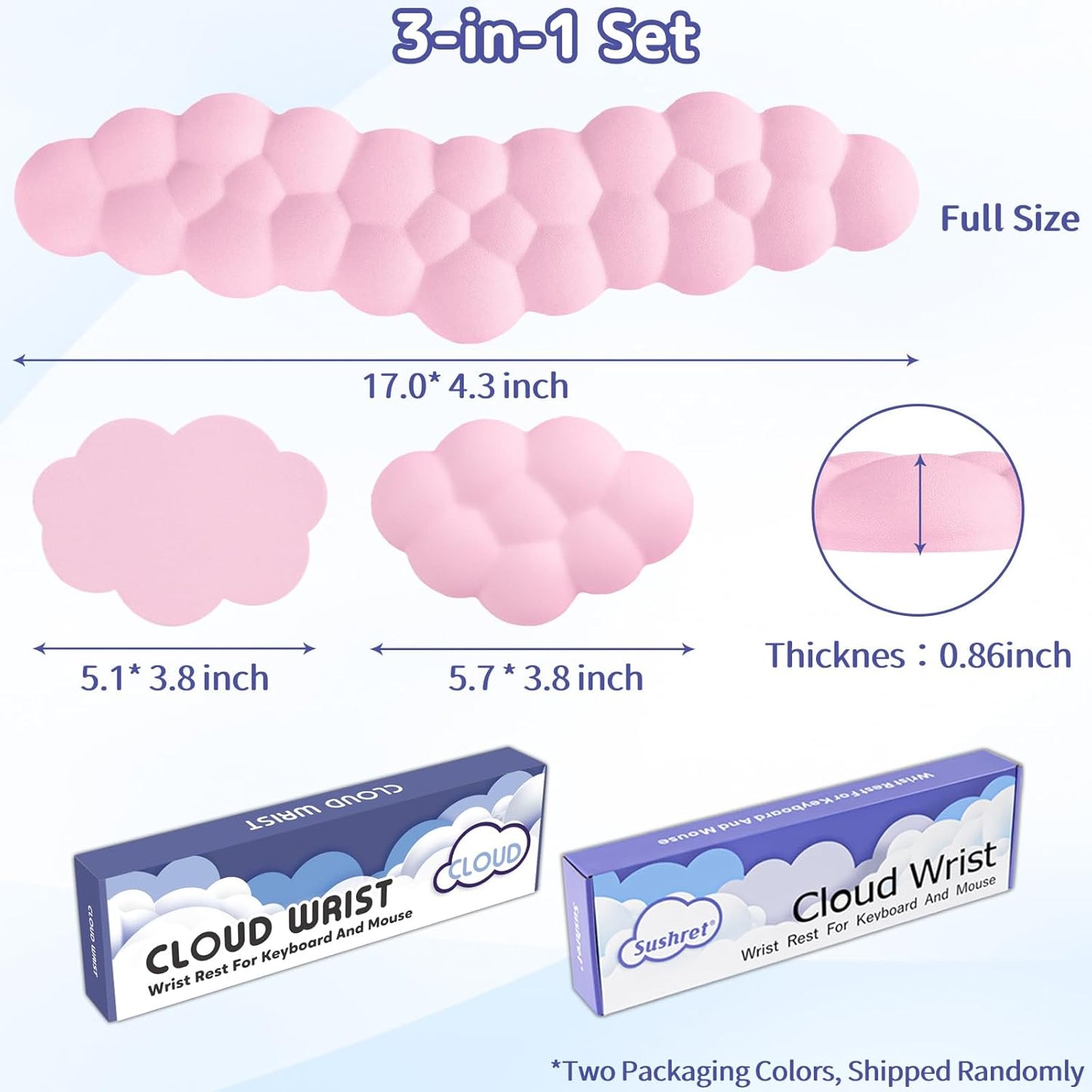 Sushret Cloud Wrist Rest for Keyboard and Mouse, Memory Foam PU Leather Keyboard Wrist Rest with Ergonomic Support, Non-Slip Base, Cute Arm Rest Pad & Palm Cushion, Office Desk Accessory, White