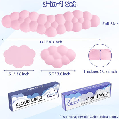 Sushret Cloud Wrist Rest for Keyboard and Mouse, Memory Foam PU Leather Keyboard Wrist Rest with Ergonomic Support, Non-Slip Base, Cute Arm Rest Pad & Palm Cushion, Office Desk Accessory, White