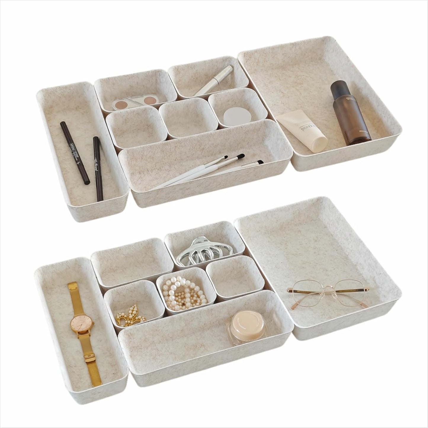 16-Piece Felt Drawer Organizer Set in 4-Sizes, Made from Eco-Friendly Material for Vanity, Makeup, Desk, Office, Kitchen, and Nightstand, Oatmeal