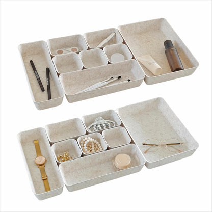 16-Piece Felt Drawer Organizer Set in 4-Sizes, Made from Eco-Friendly Material for Vanity, Makeup, Desk, Office, Kitchen, and Nightstand, Oatmeal