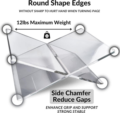Honygebia Gold Acrylic Book Stands - Cross Frame Acrylic Book Holder, Open Bookstand for Display and Reading, Suitable for Art, Bible, Cookbook, Easel, Magazine, Textbooks 12.5" x 9.5" x 5.5"