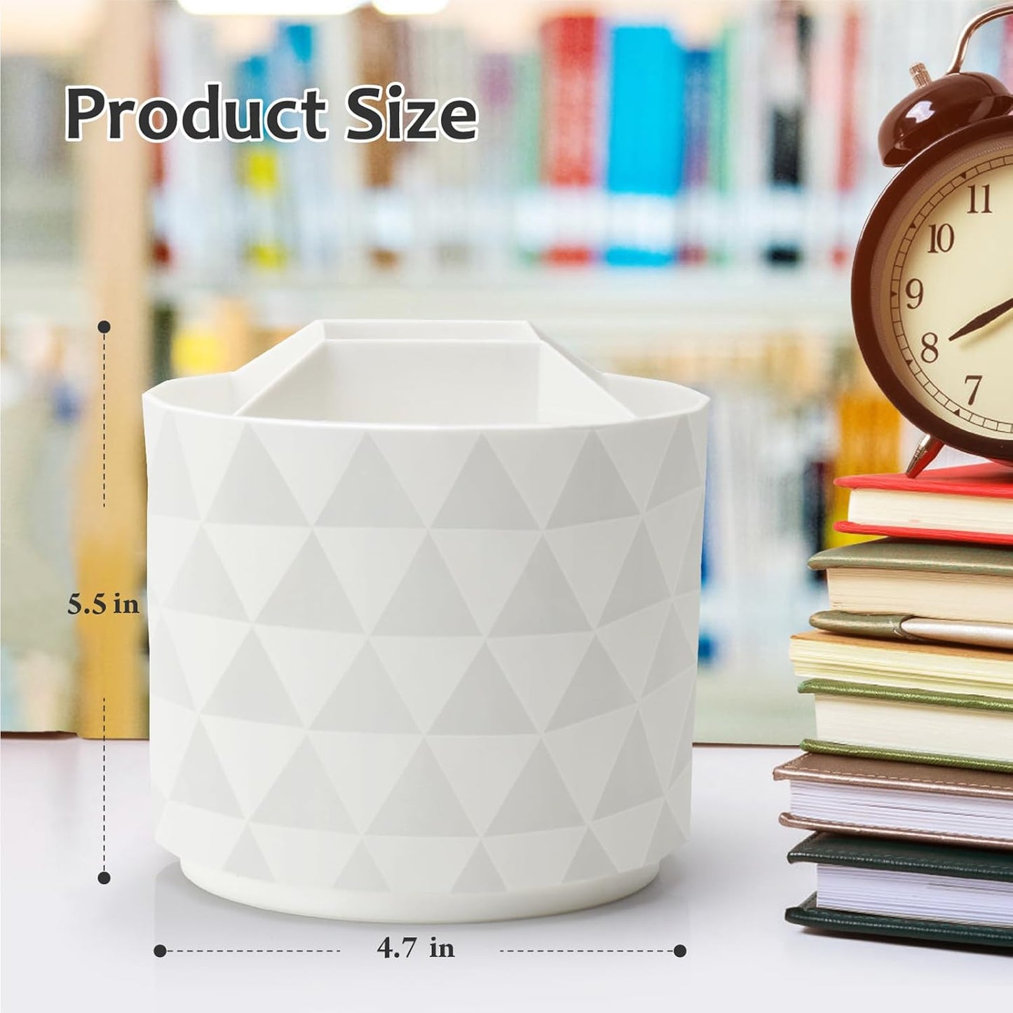 Desk Organizer, 360-Degree Rotating Pencil Pen Holders For Desk, Diamond Pattern Pen Organizer With 5 Compartments, Cute Desk Accessories Decor For Office, School,Home,Art Supply (Pink)