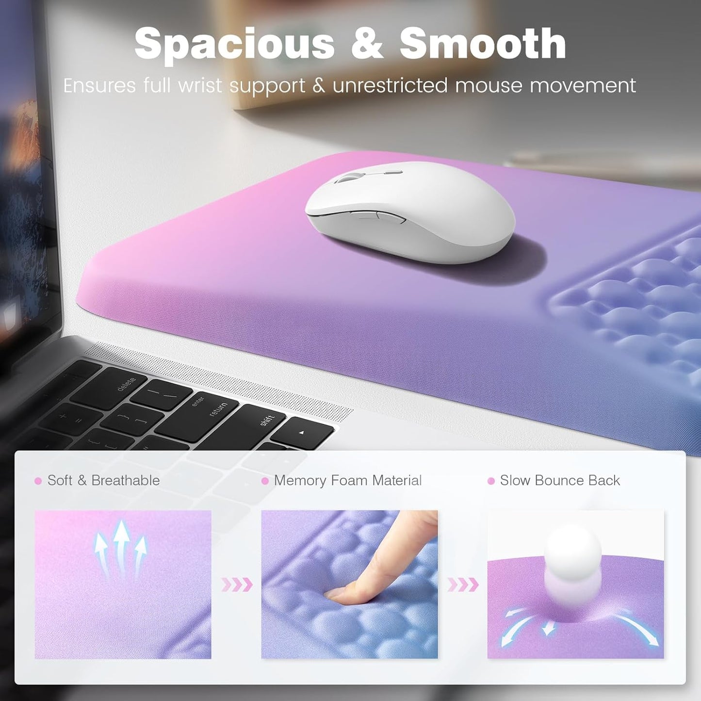 Ospelelf Mouse Pad with Wrist Rest and Keyboard Wrist Rest, Ergonomic Wrist Rest for Computer, Office, Gaming, Pink