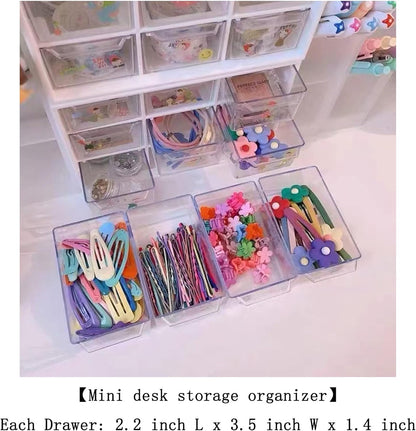 Feadily 4PCS Small Drawer Organizer for Desk, Desktop Drawer Organizer with 9 Clear Drawers, Plastic Desktop Storage Drawers 7.1 Inch x 3 .9 Inch x 4.7 Inch, White