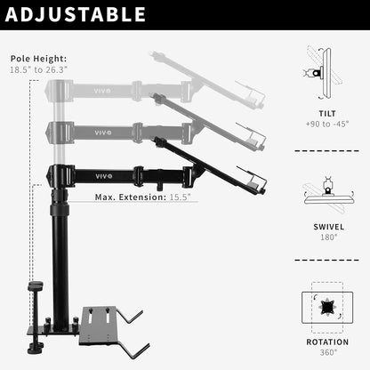 VIVO Single Laptop Notebook Desk Mount Stand, Fully Adjustable Extension with C-clamp, Fits up to 17 inch Laptops, Black, STAND-V001L