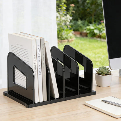 LALOBLUE File Organizer, Acrylic File Folder Organizer File Sorter, Plastic Vertical Book Dividers for Magazine Mail Letter Paper, Desktop Organizers for Office, Classroom & Home(4 Sections, 2 Pack)