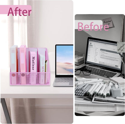 Desk Organizers, Metal Magazine File Holder with 5 Vertical Compartments Rack Binder File Organizer for Office Supplies, Home Workspace - Black