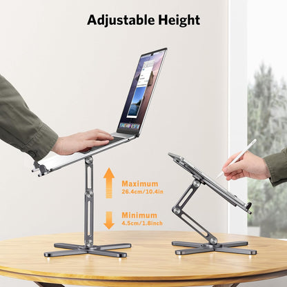 OMOTON LA10 360° Rotating Laptop Stand Riser for Desk, Ergonomic Foldable Computer Stand Adjustable Height Angles for Collaborative Work, Easy Storage Fit Macbooks,All Laptops up to 16 inches, Silver