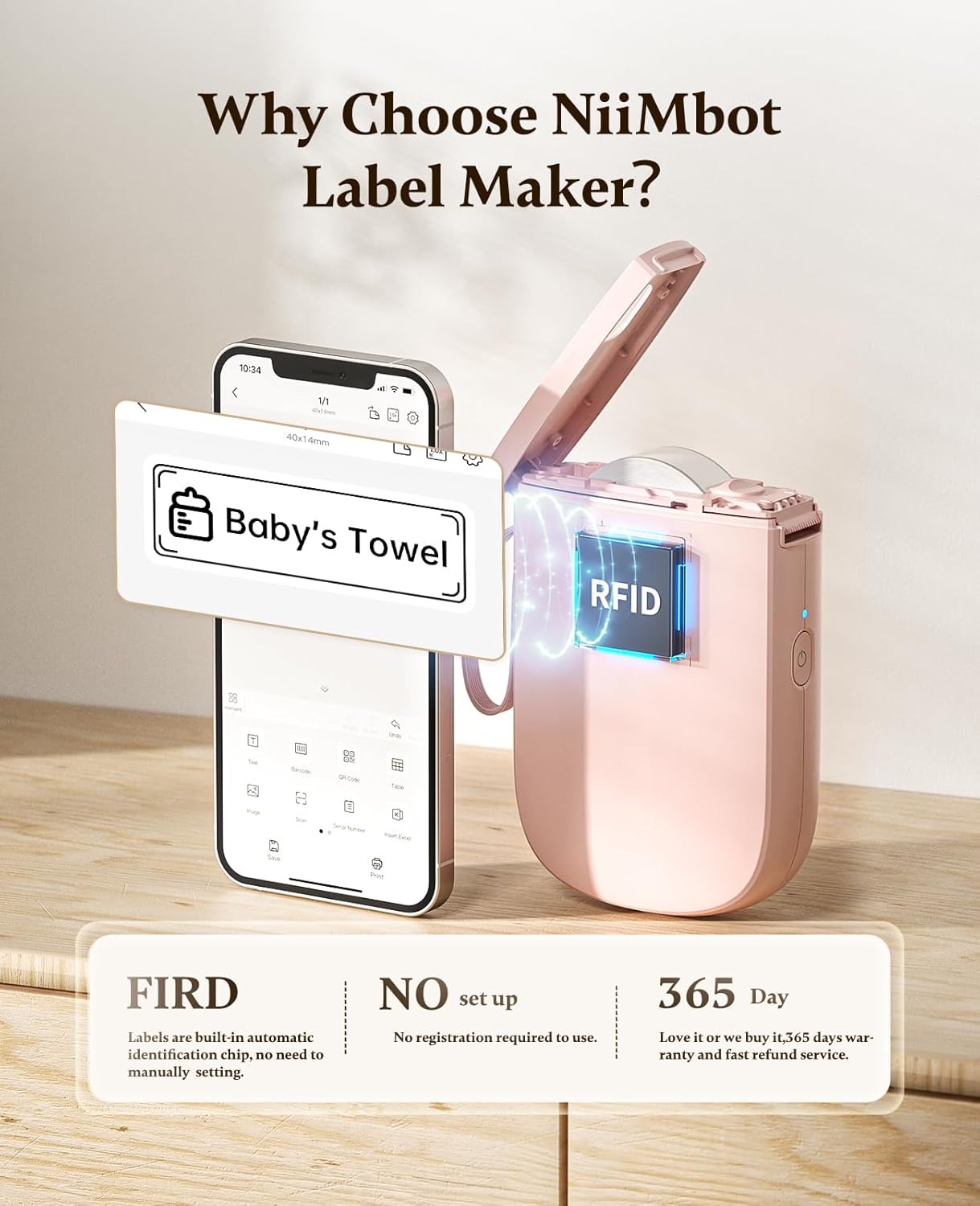 NIIMBOT 300 DPI D11 Label Maker Machine with 1 Tape, Mini Portable Label Printer, Bluetooth Thermal Label Printer Sticker Labeler for Office Home Kitchen School Organization, White