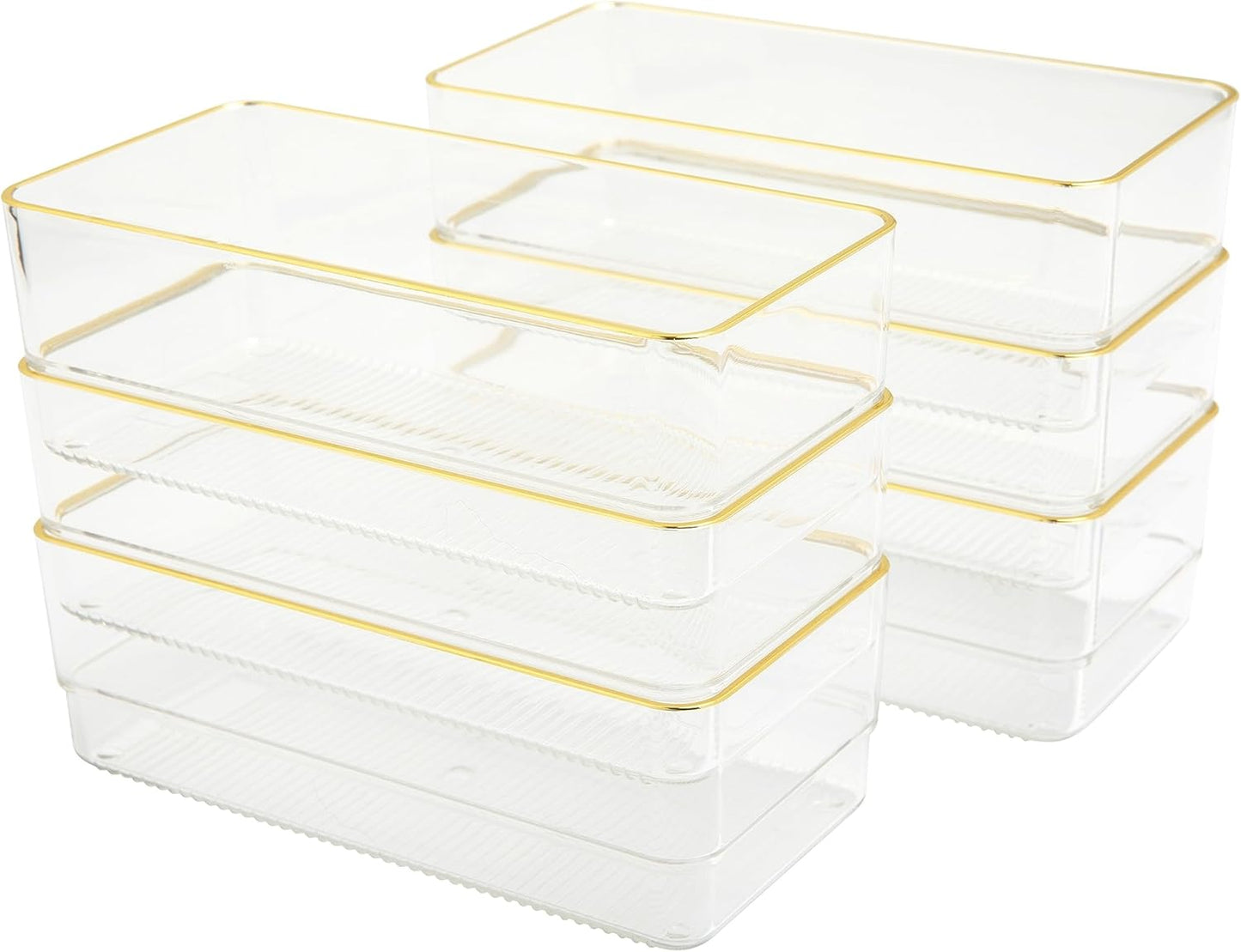 Martha Stewart Kerry Plastic Stackable Office Desk Drawer Organizers, 6" x 3", 6 Pack, with Gold Trim