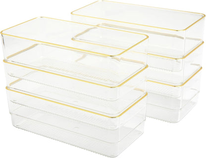 Martha Stewart Kerry Plastic Stackable Office Desk Drawer Organizers, 6" x 3", 6 Pack, with Gold Trim
